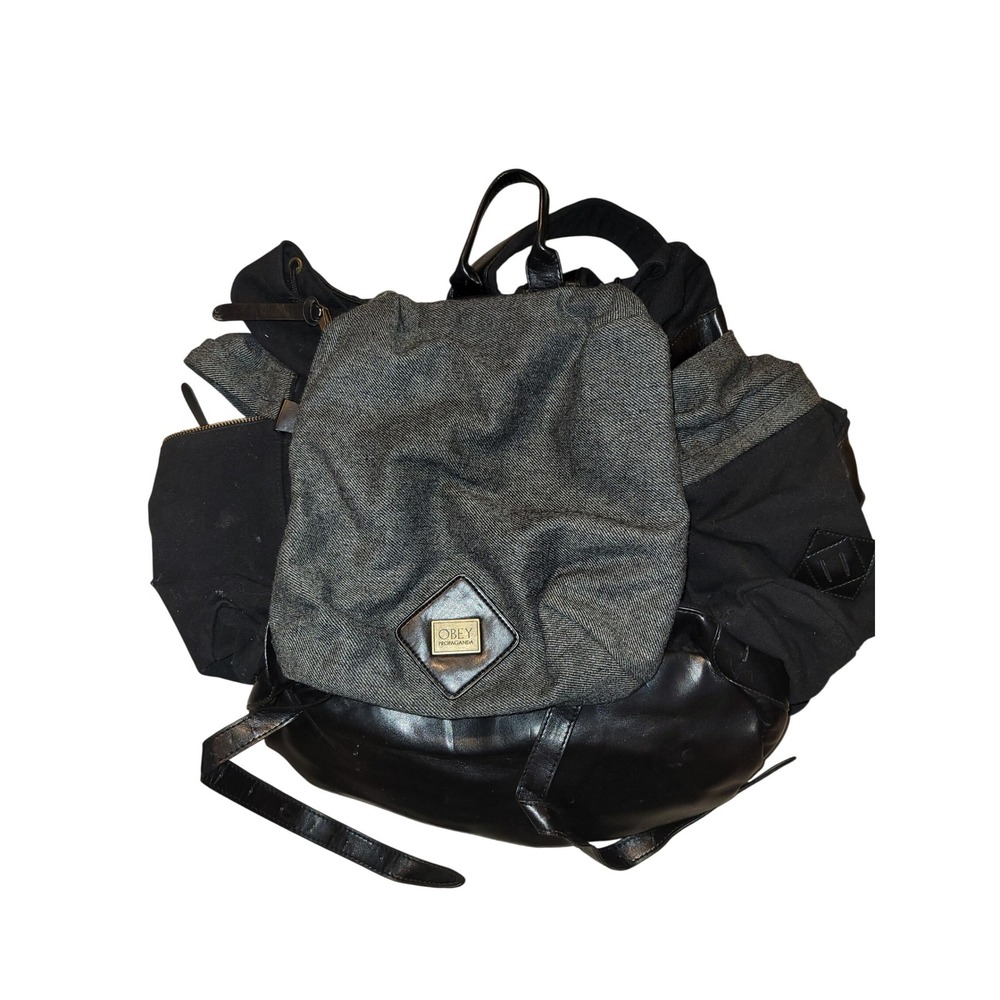 OBEY PROPAGANDA Adjustable Straps Large Backpack Vintage Zippered Pockets School